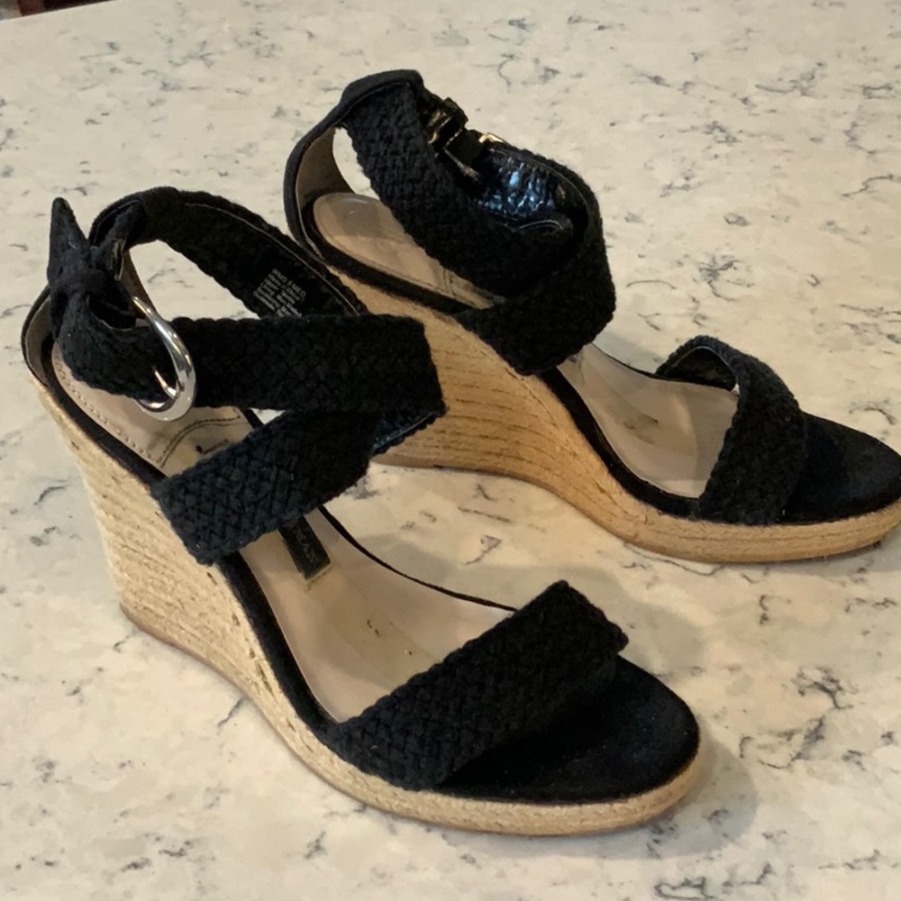 Dana Buchman black wedge sandal, size 9.